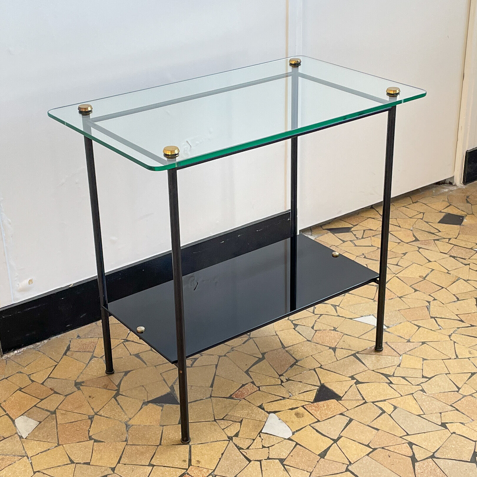 Glass and metal console, 1960