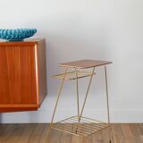 Small brass side table with a teak top, 1960.
