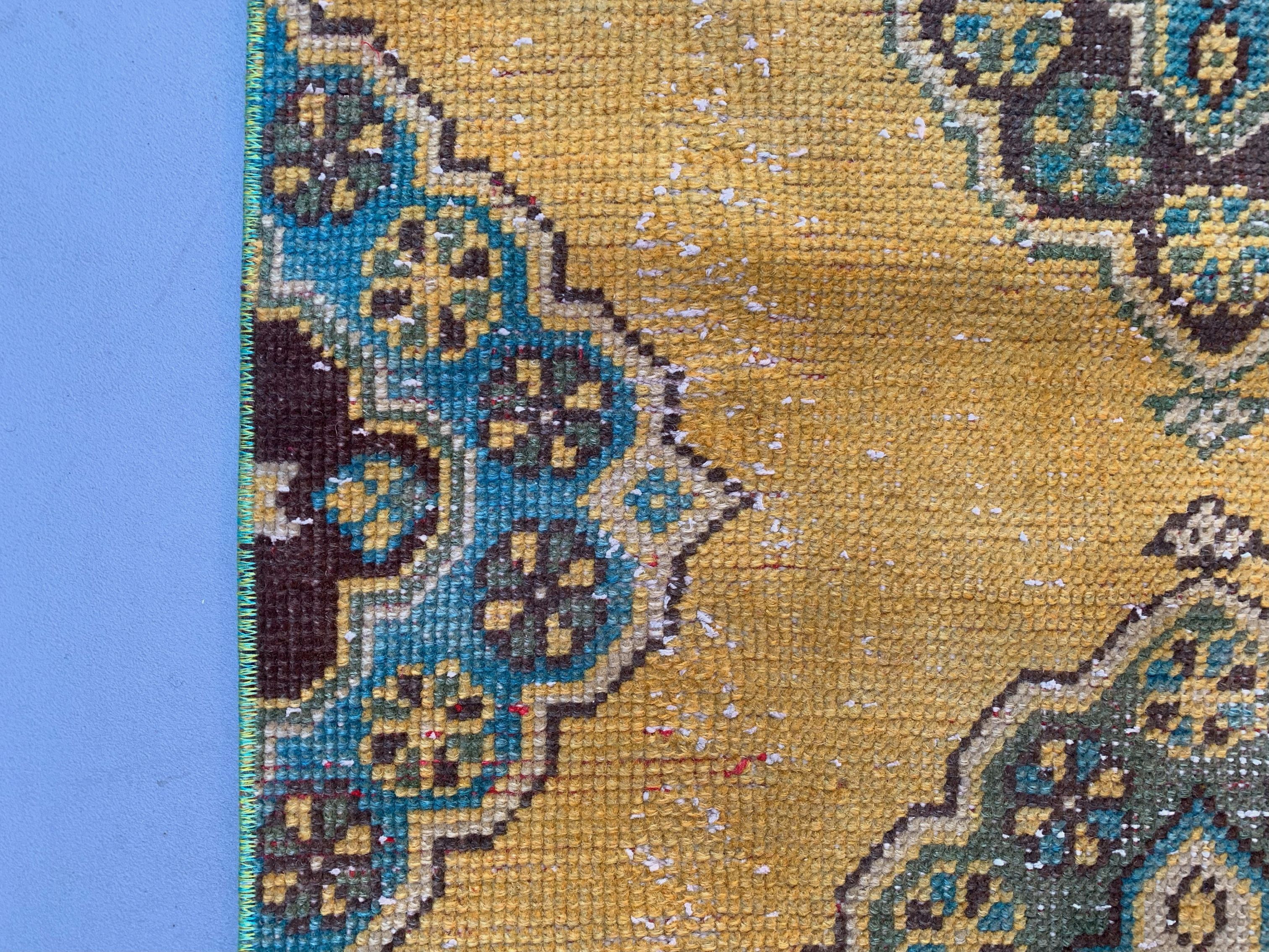 Distressed turkish runner 350x81 cm wool vintage tribal rug