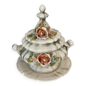 Tureen and its frame vintage baroque slip stamped made in Italy