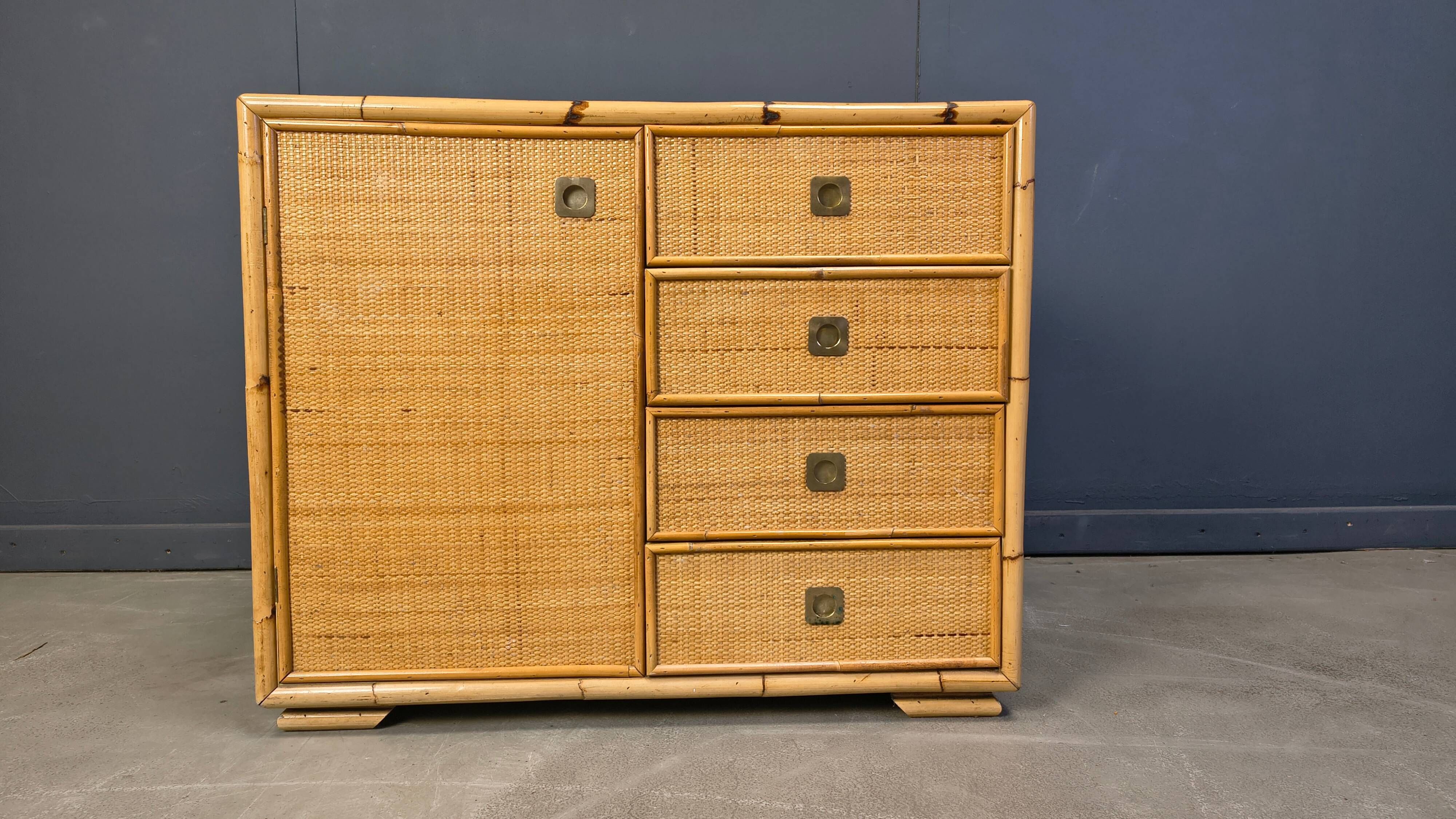 Wicker and bamboo cabinet by Dal Vera, 1970s