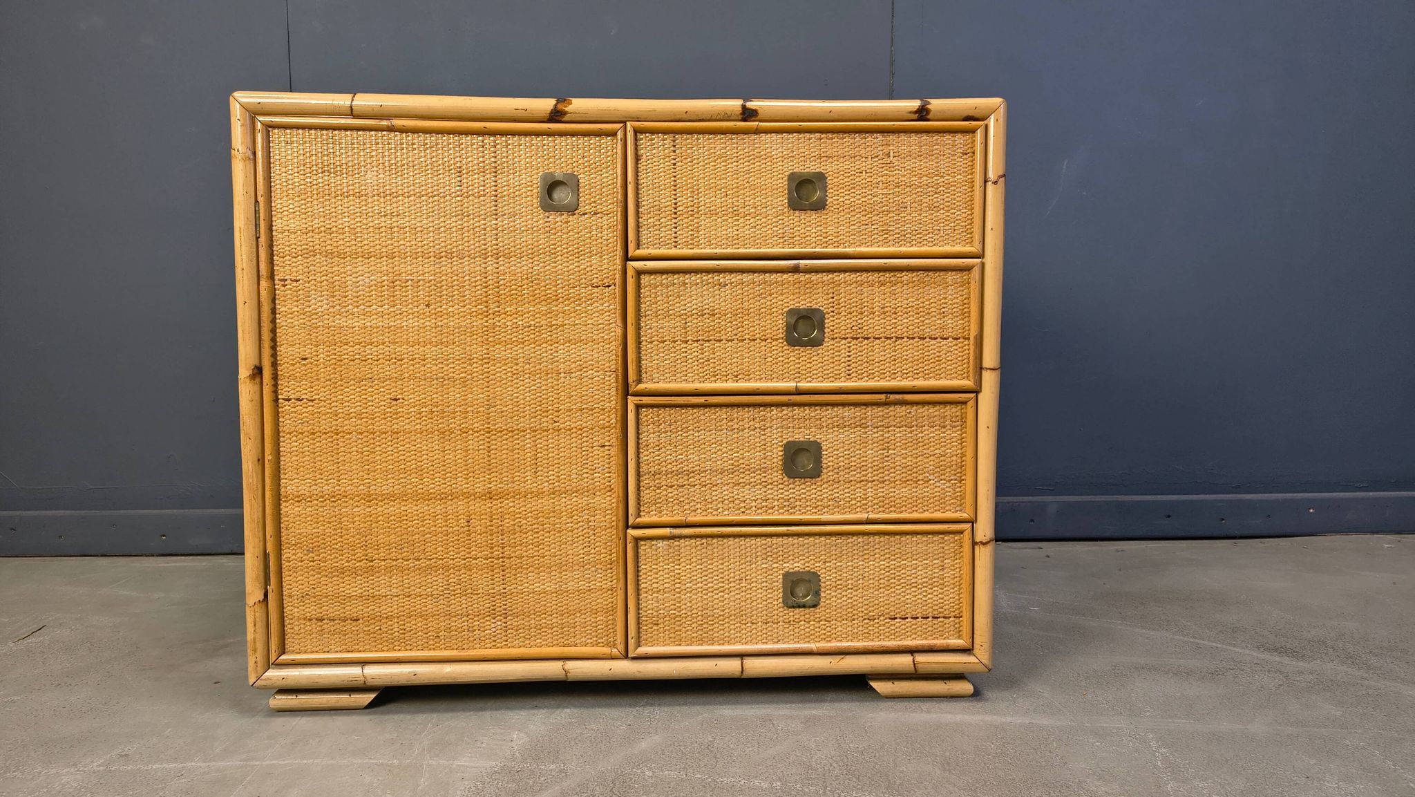 Cabinet en osier et en bambou par Dal Vera, années 1970