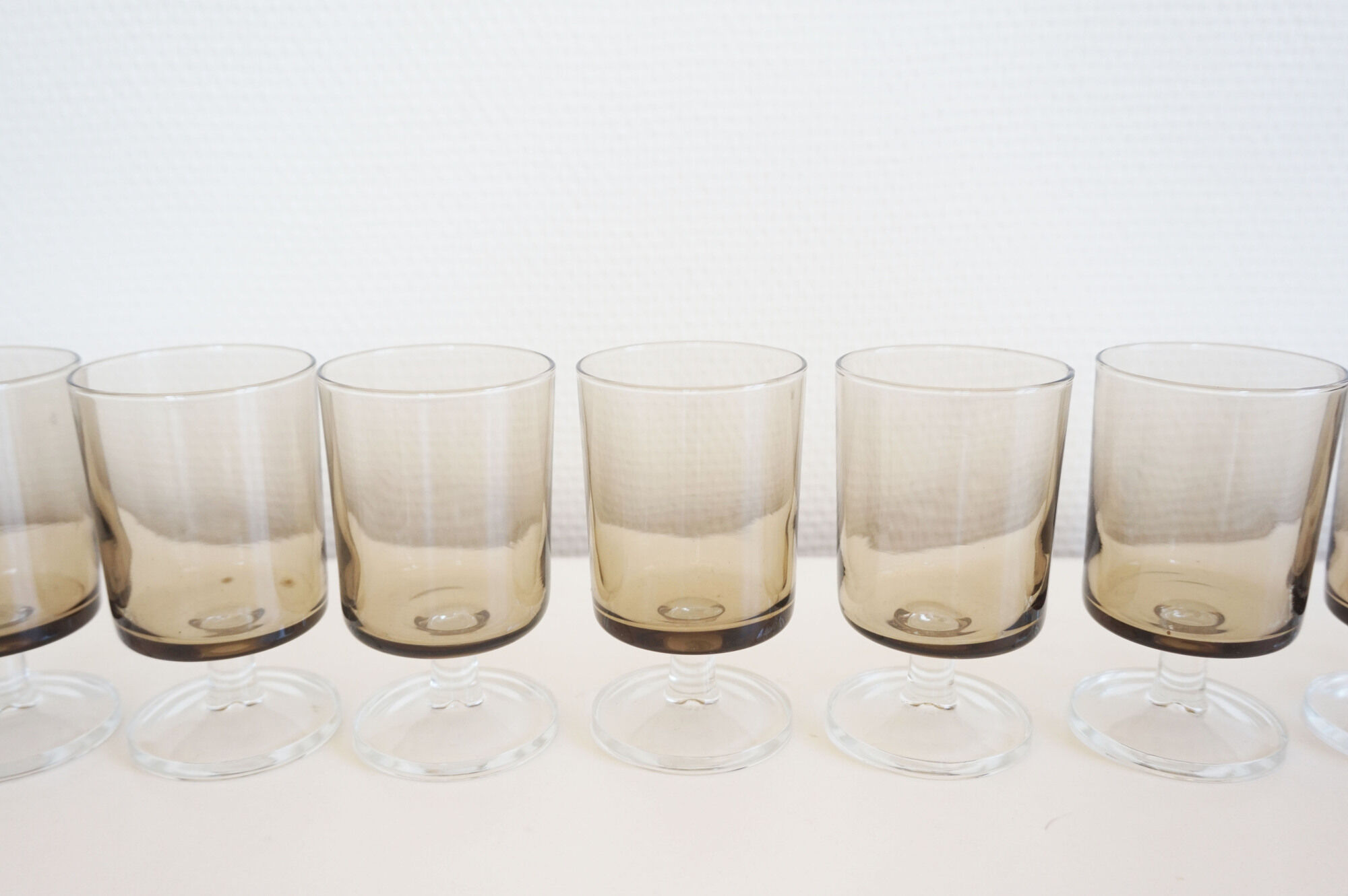 Lot of 11 Luminarc 1970 black smoked glass wine glasses