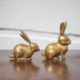 Pair of brass rabbit, rabbit statue, brass animal, rabbit figurine, collection, rabbit, brass rabbit