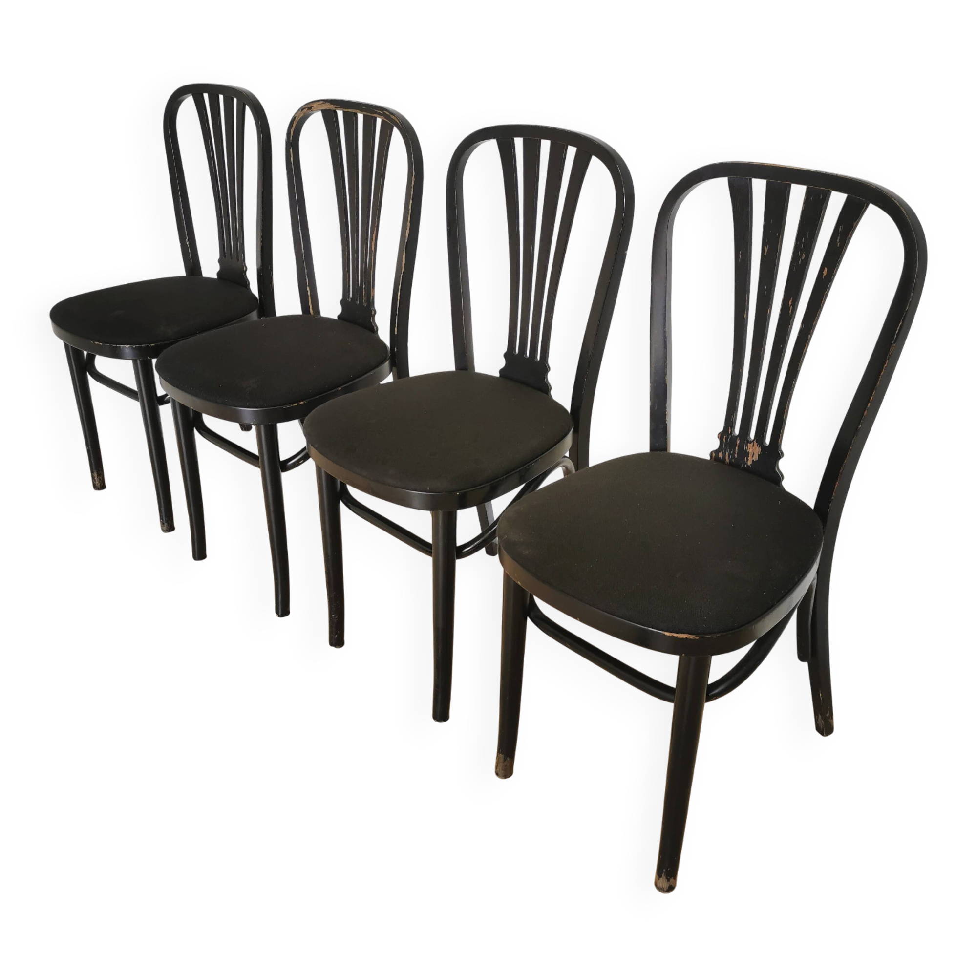 Set of 4 Vintage Black Wooden Dining Chairs: STOL Kamnik, 70s, Yugoslavia
