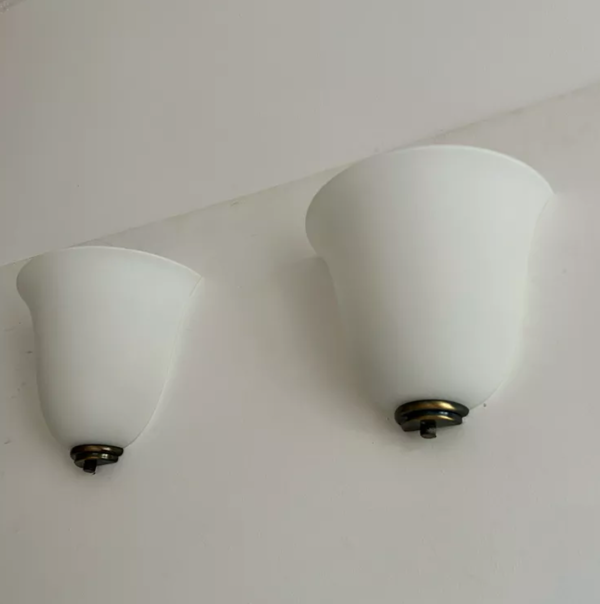 Appliques vintage verre de Vianne, opaline et laiton, Domec France 1970