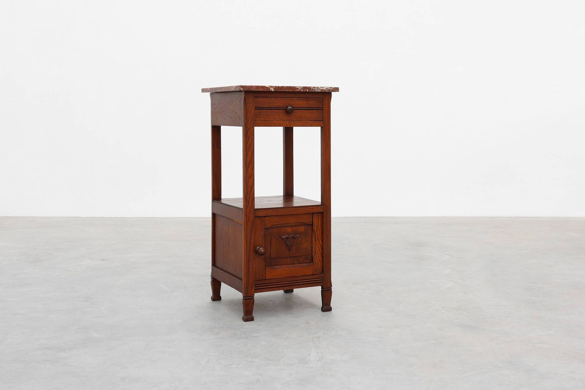 Art Deco Wood and Terracotta Marble Top Nightstand, France 1920s