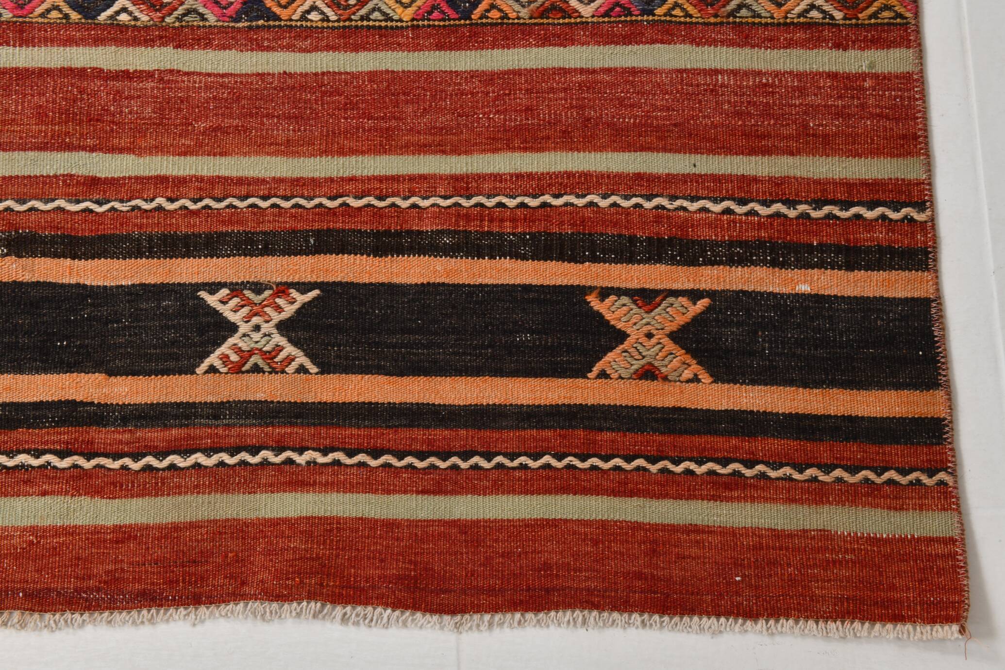 3x10 Red & Black Striped Kilim Runner Rug, 90x309Cm