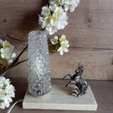 Lampe veilleuse marbre art déco cheval et verre pointe diamant