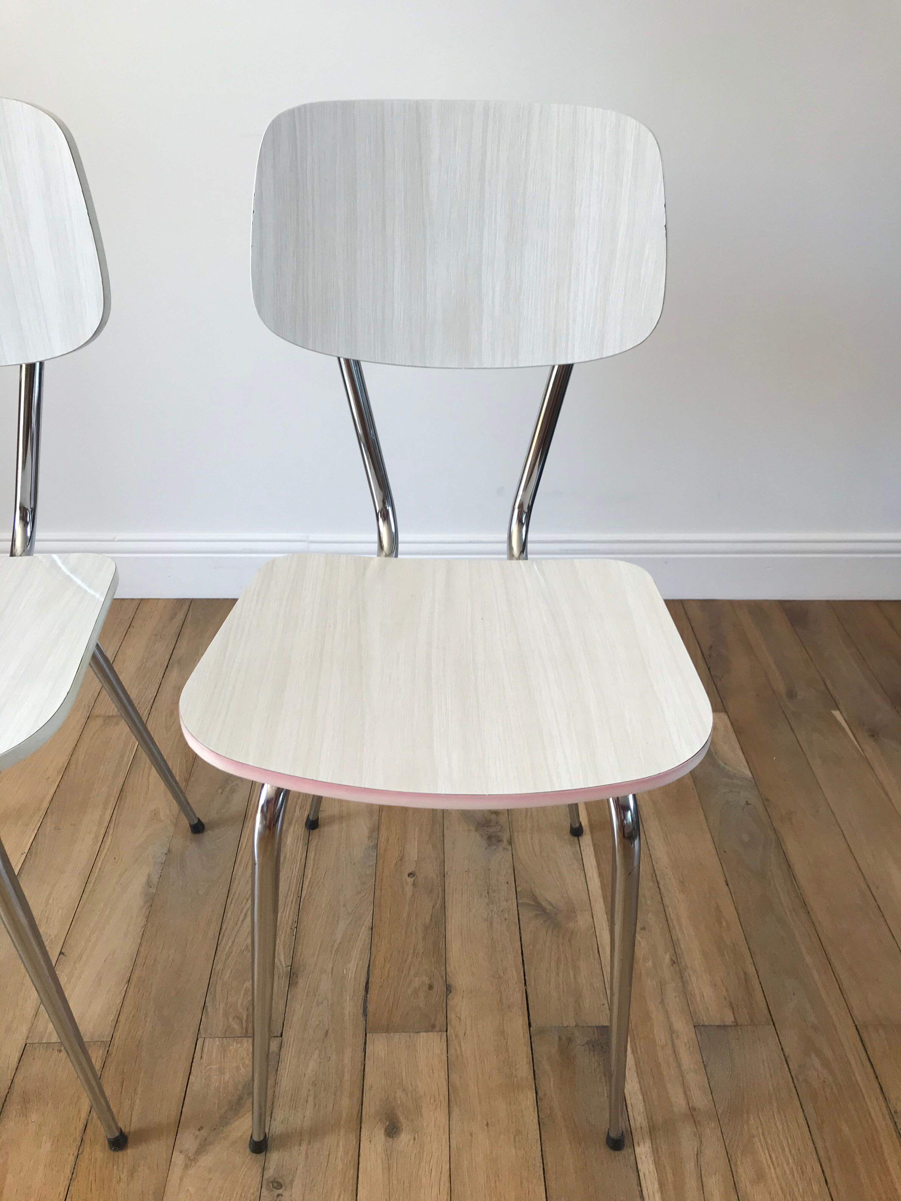 Pair of white Formica chairs 70s