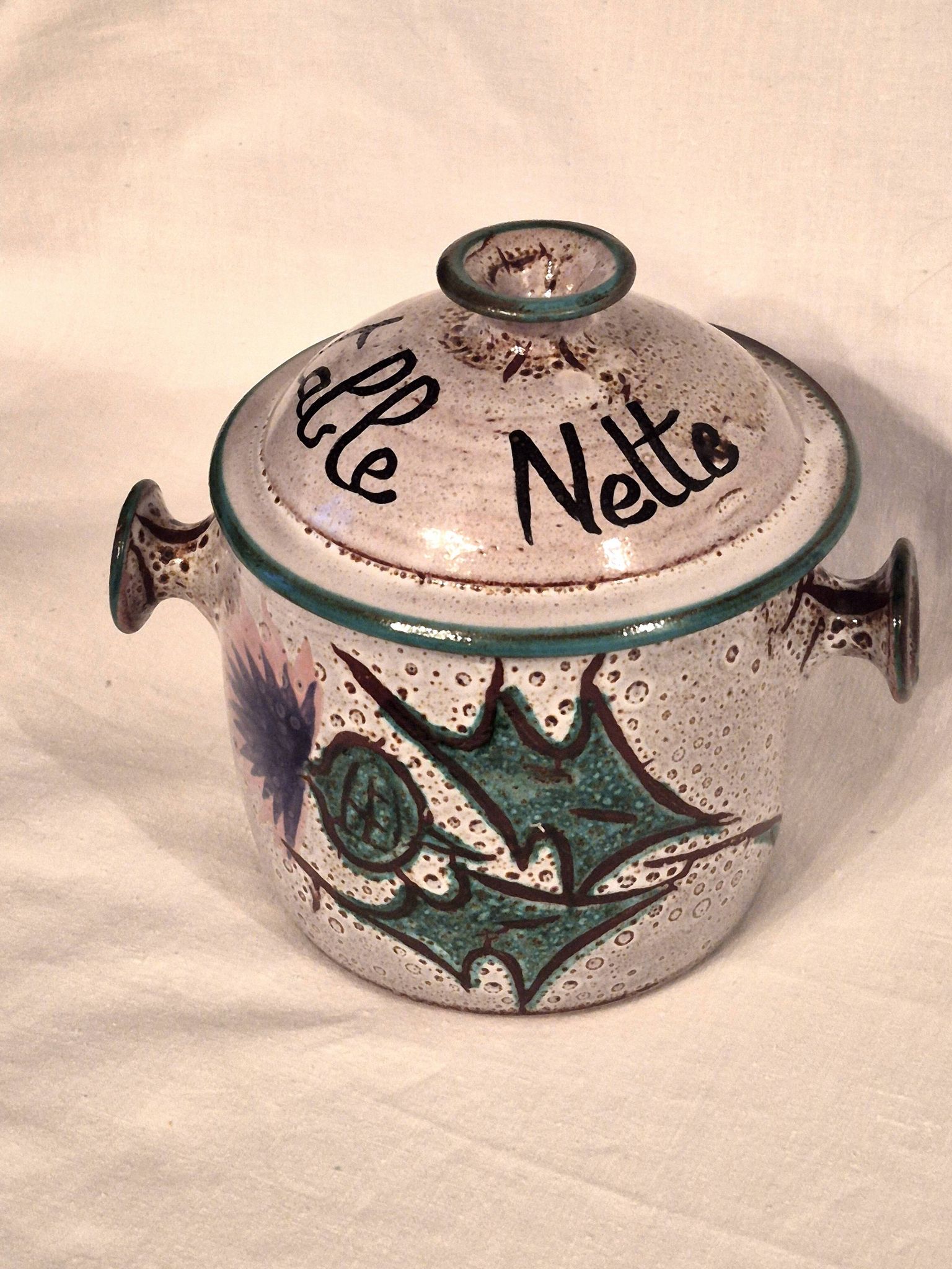 Cache-pot, Vase, Pot couvert, Vallauris motif « Aux Chardons » par E.Danie