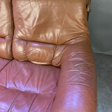 Brutalist style wood and leather sofa