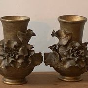 Pair of slip vases, ceramic with golden patina, signed Édouard Gilles.