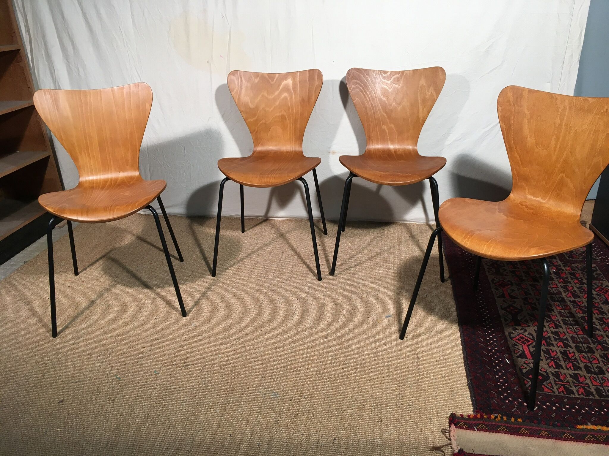 Set of 4 molded wooden chairs circa 1950