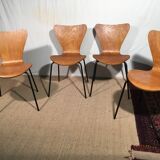 Set of 4 molded wooden chairs circa 1950