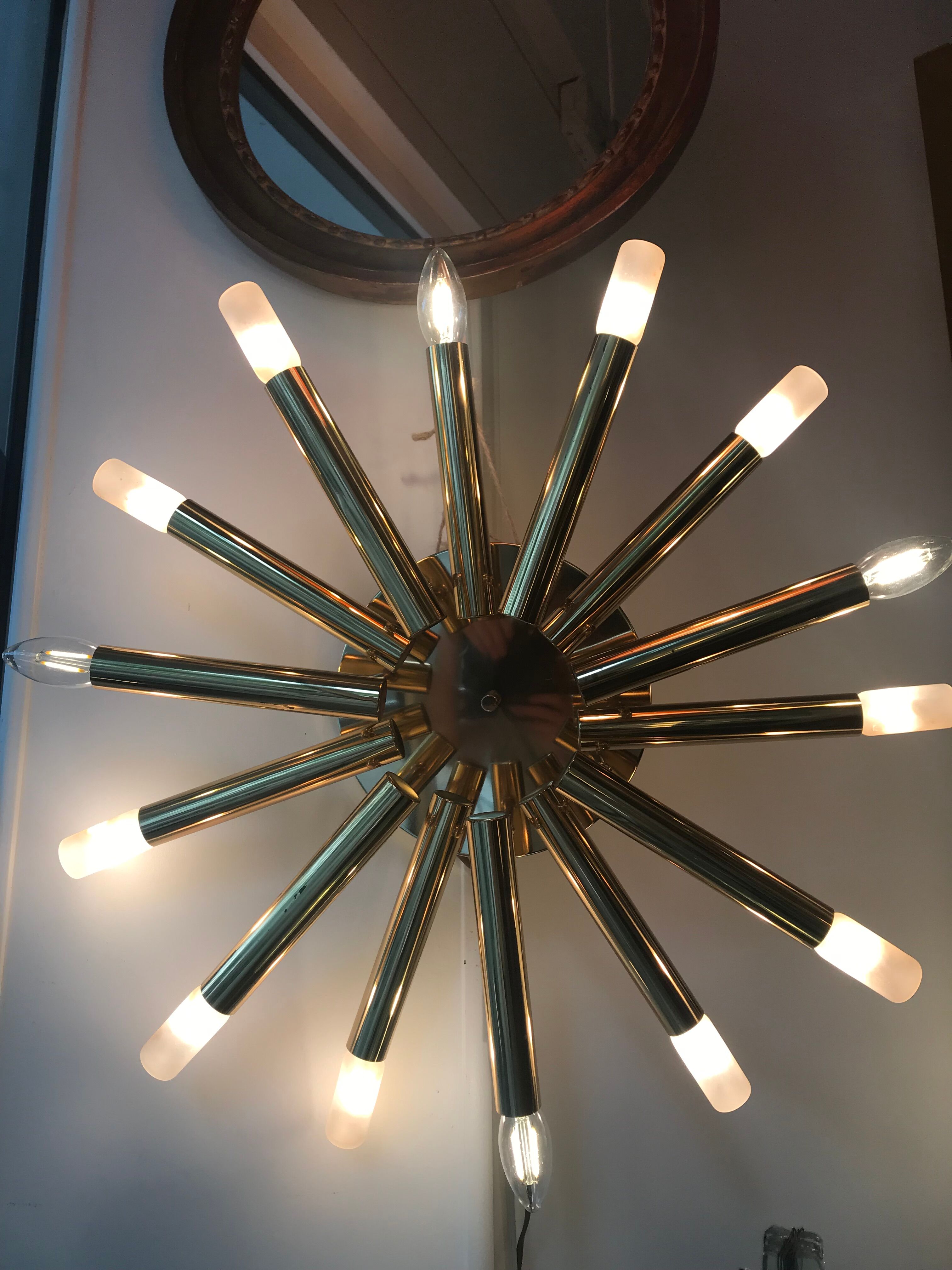 Chandelier 14 branches brass Sciolari House 1960