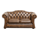 English cowhide leather Chesterfield 2-seater sofa in a luxurious colour