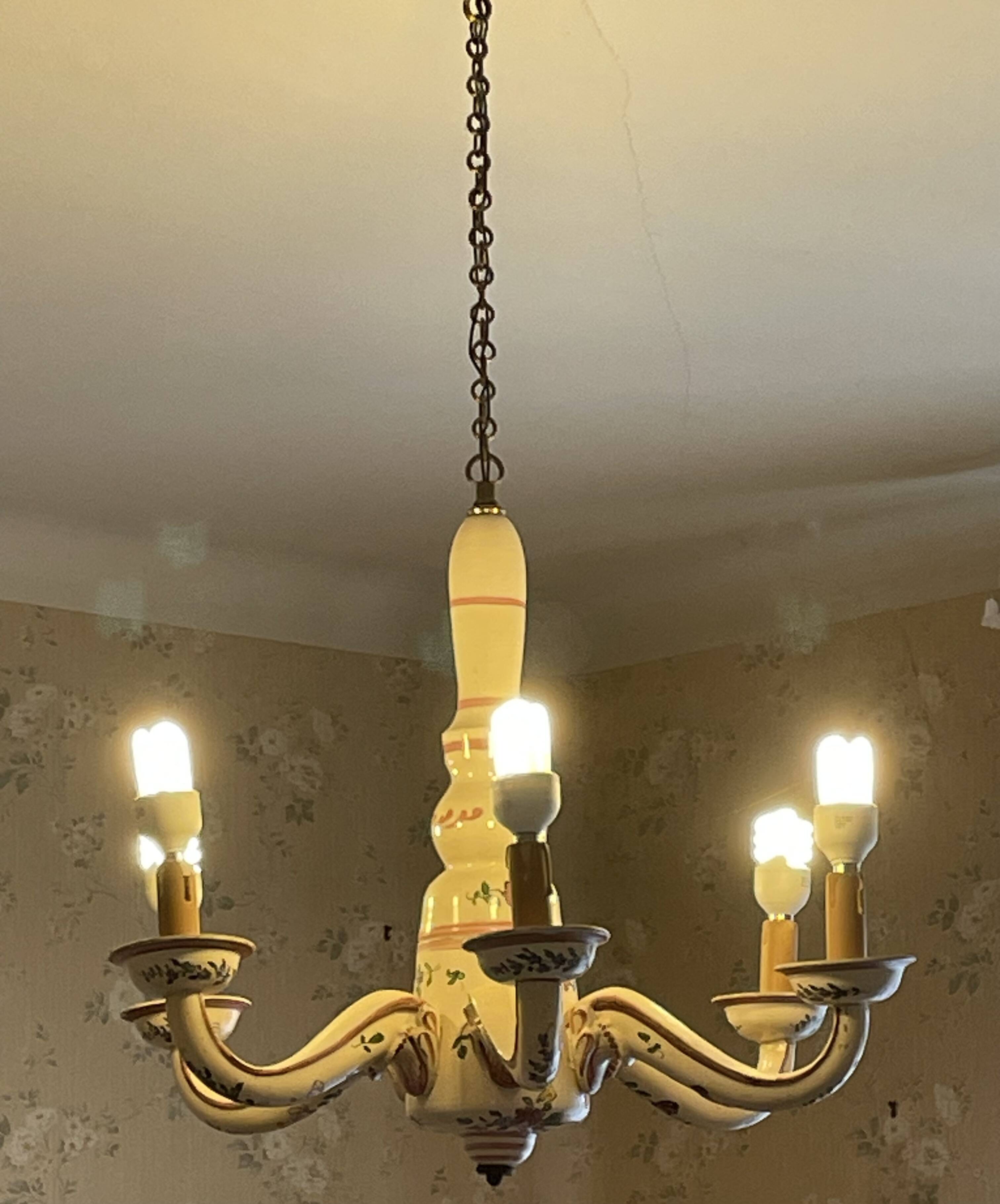 Antique chandelier in eastern faience, to be re-electrified, sold dismantled circa 1930