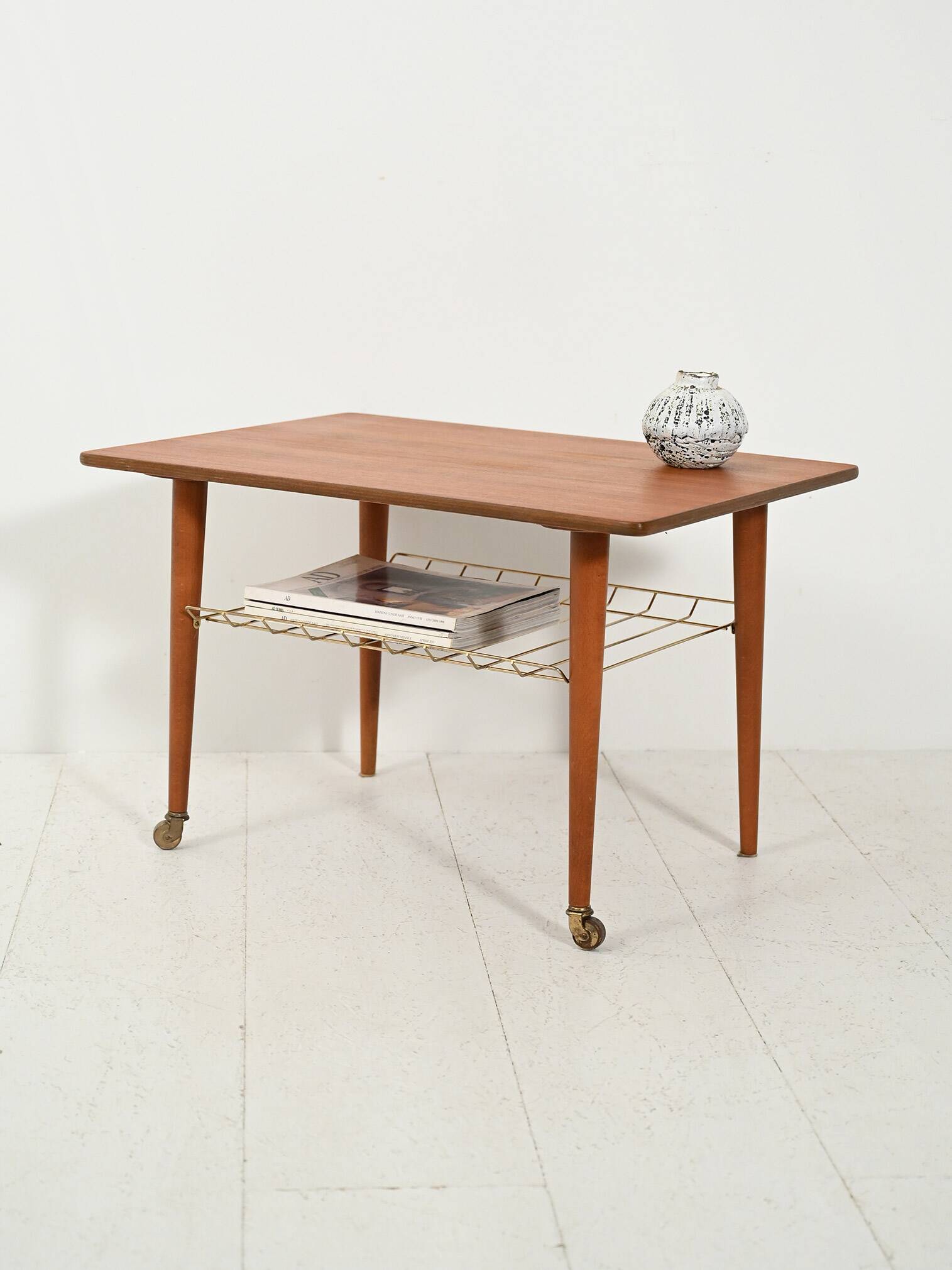 Scandinavian Teak Coffee Table with brass shelf
