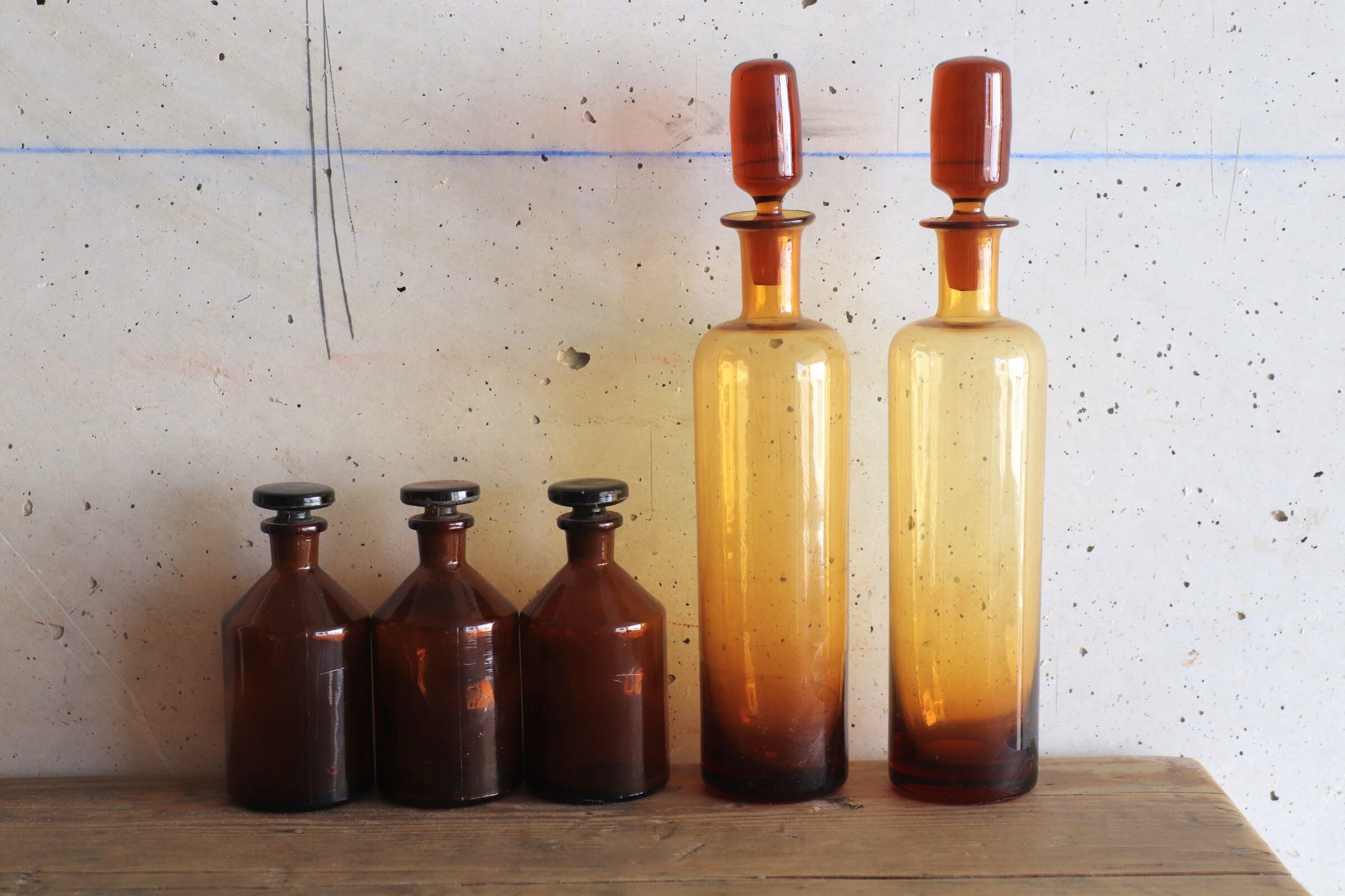 5 old pharmacy bottles