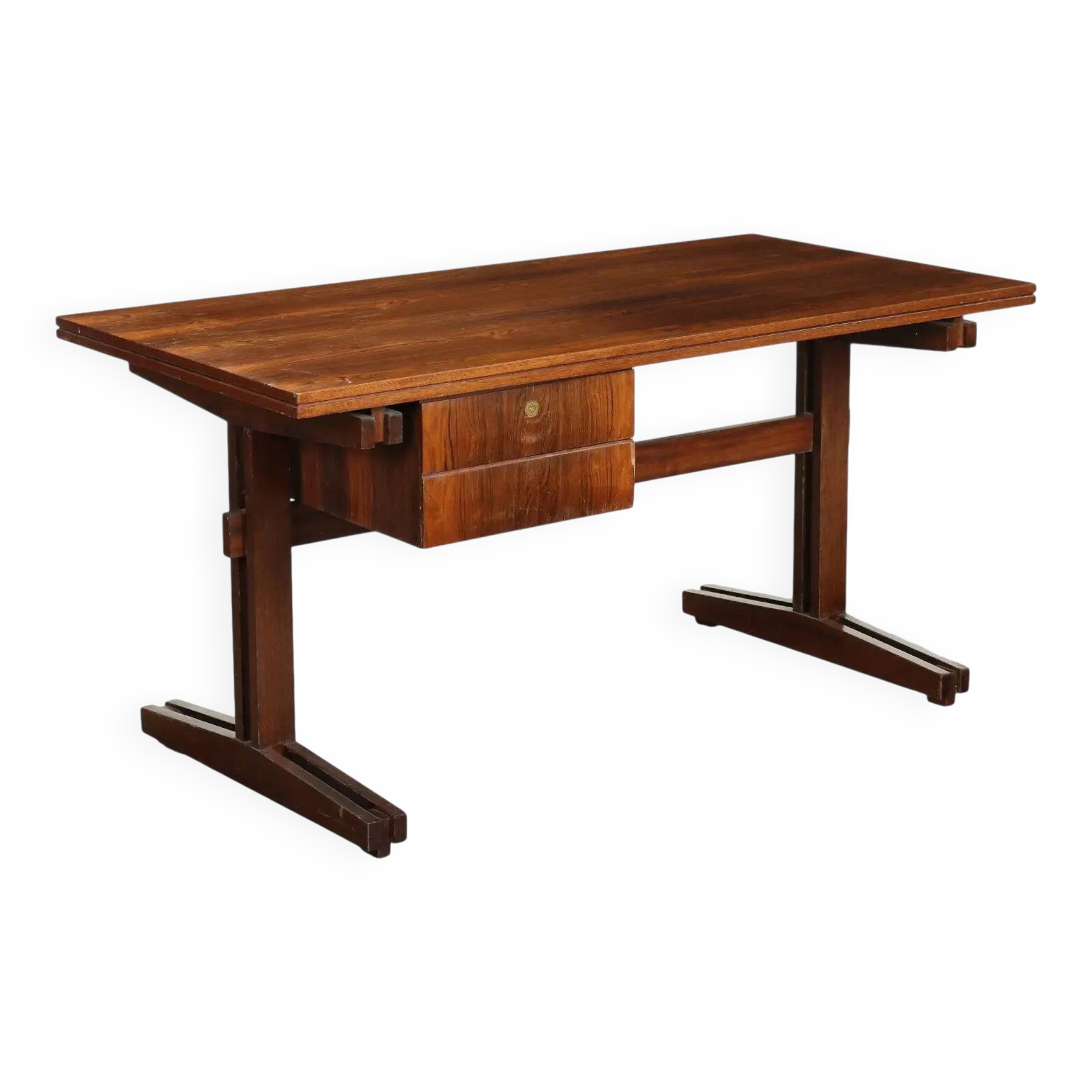 Bureau d’écriture vintage en placage de bois exotique, design, Italie, années 1960