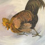 Large oil painting on canvas of a cockfight by Yves BOUGEARD