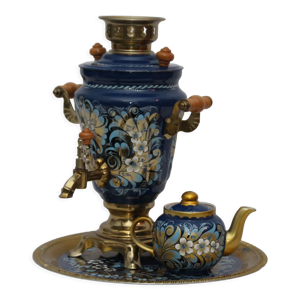 Samovar bleu doré emaillé motif