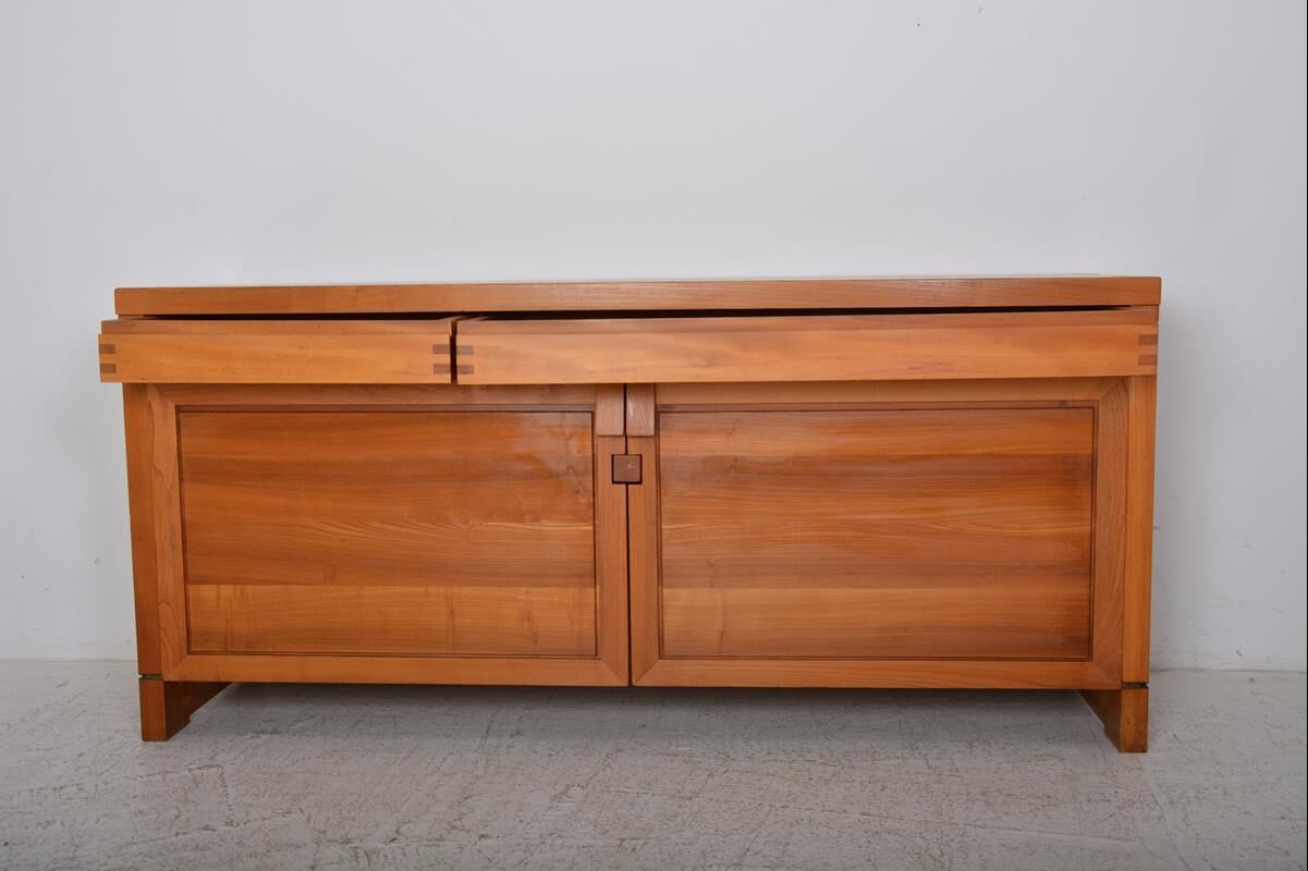 Vintage solid elm sideboard by Pierre Chapo, model R08