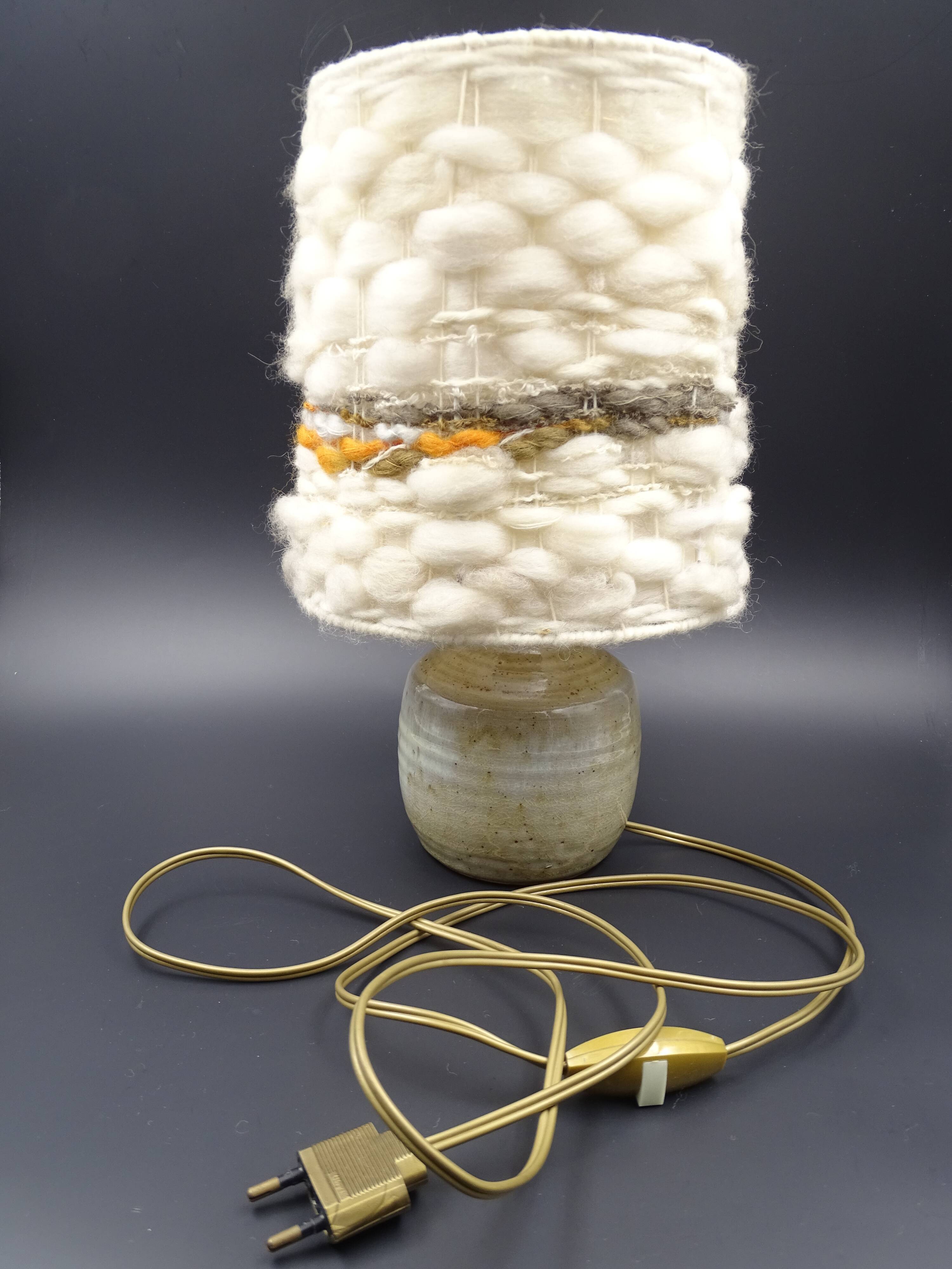 Pair of bedside lamps in stoneware and wool lampshades - Vintage around 1970