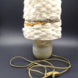 Pair of bedside lamps in stoneware and wool lampshades - Vintage around 1970