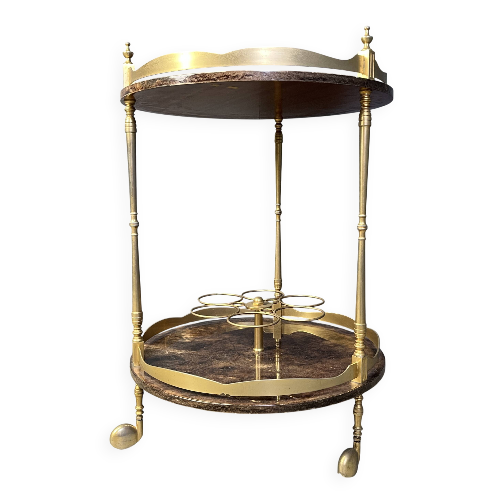 Italian Lacquered Goatskin / Parchment Serving Bar Cart by Aldo Tura, 1960s