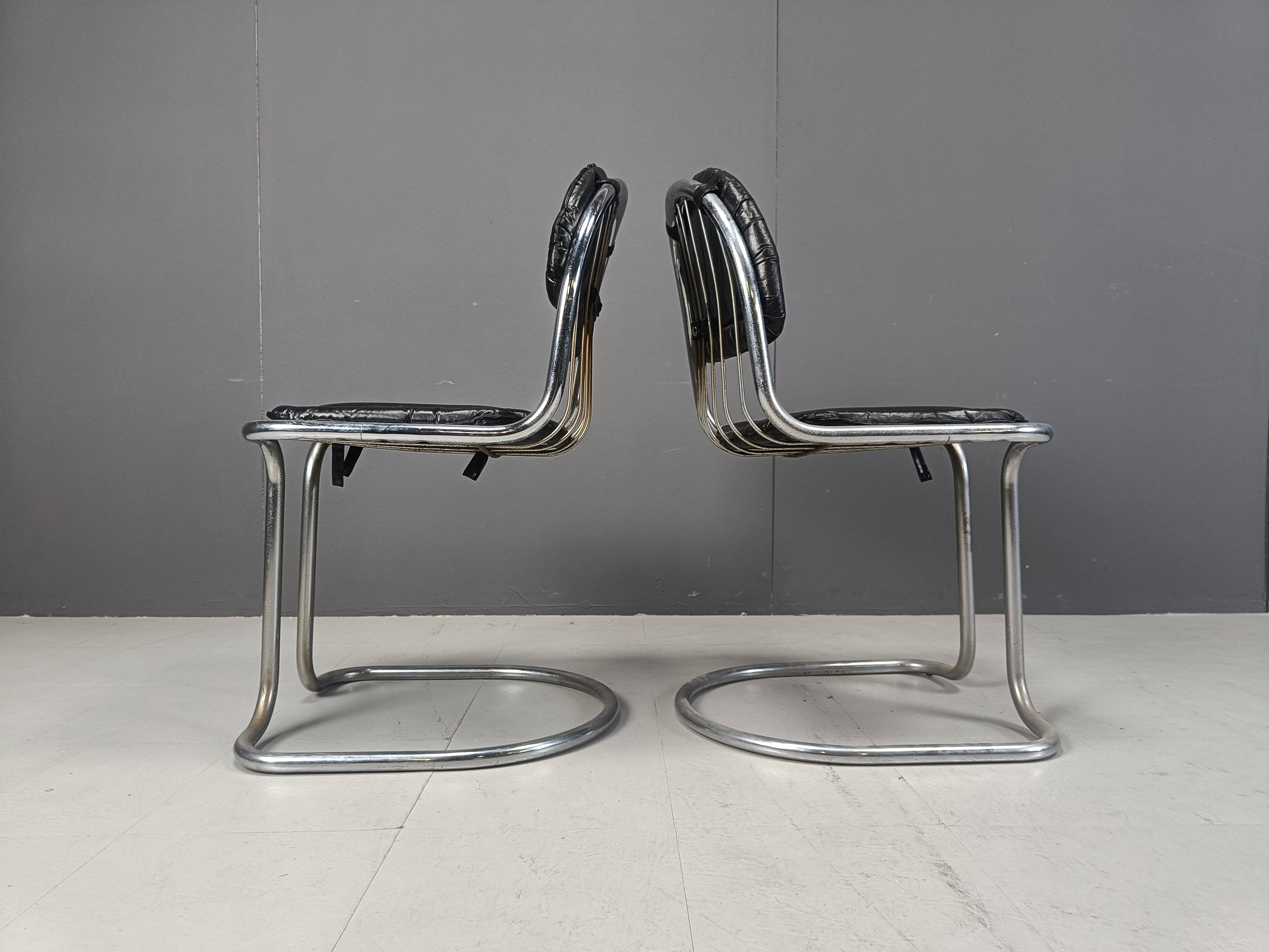 Vintage Chrome and Leather Cantilever Dining Chairs, 1970s