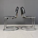 Vintage Chrome and Leather Cantilever Dining Chairs, 1970s