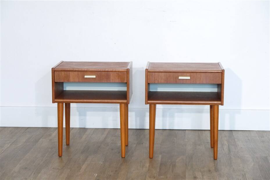 Pair of vintage Scandinavian teak bedside tables 1960