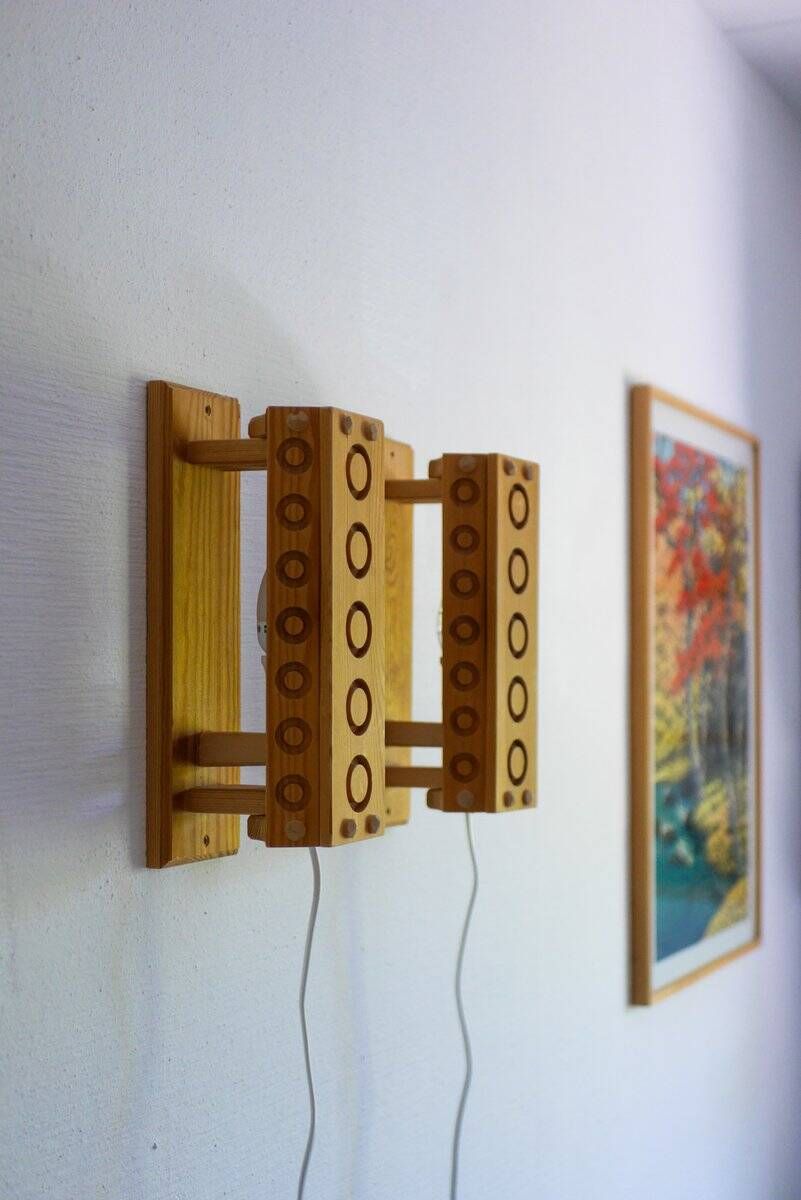 Mid-century modern pine wall sconces from Vemdalia, Sweden, 1975, set of 2