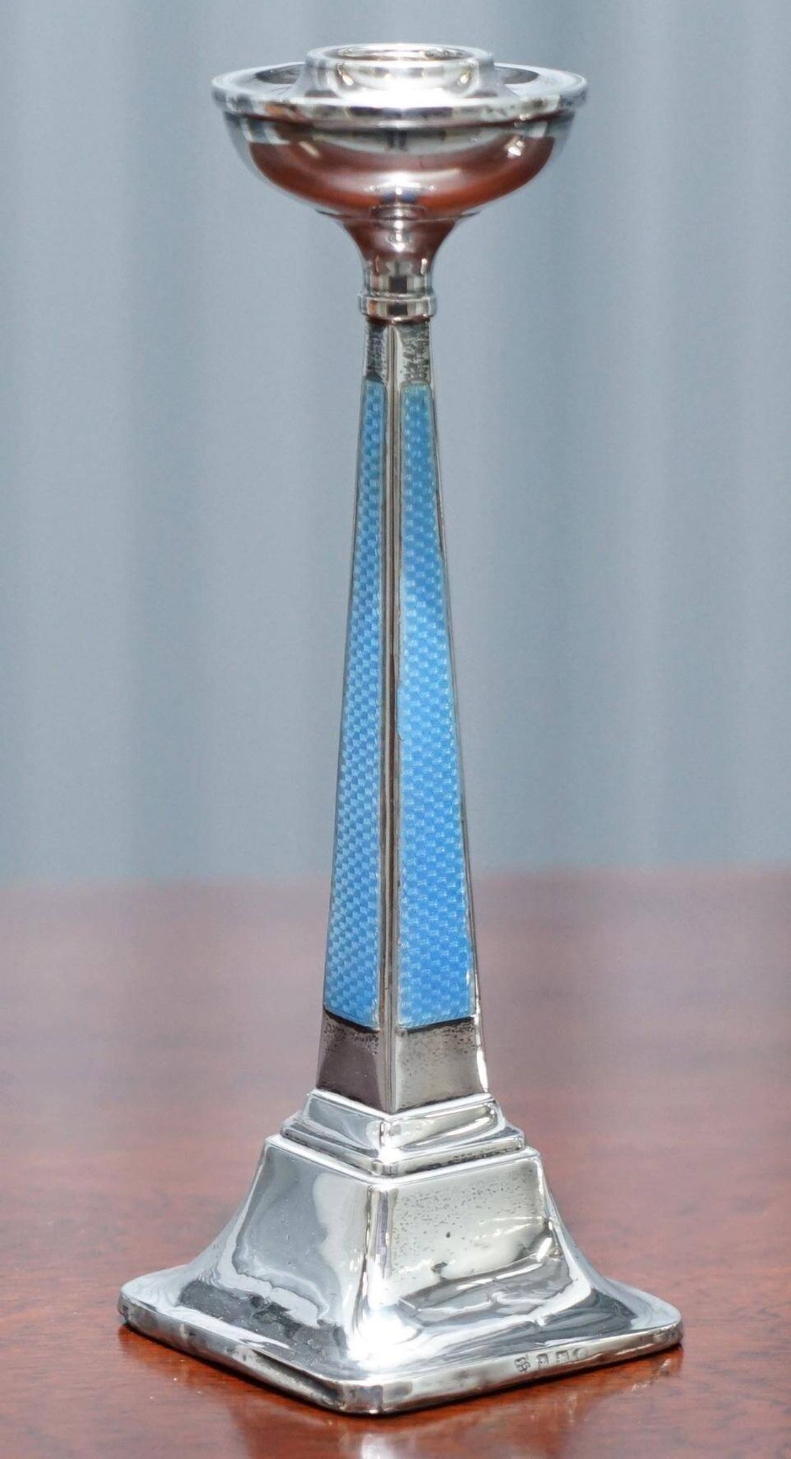 Pair of sterling silver and enamel candlesticks 1927 by Charles Green & Co.