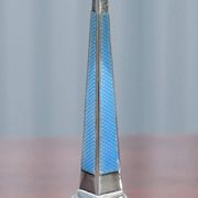 Pair of sterling silver and enamel candlesticks 1927 by Charles Green & Co.