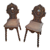 Paire de chaises brutaliste alsaciennes ancienne