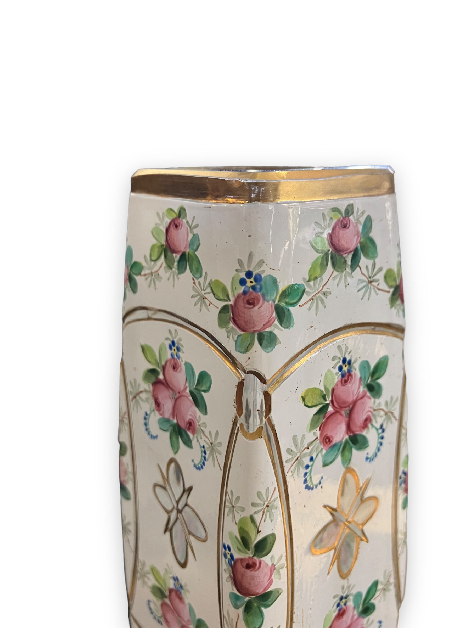 Pair of vases in enamelled and gilded crystal Rose motifs