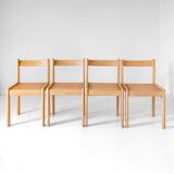 Set of four Italian oak dining chairs with Vienna straw seats, 1970s