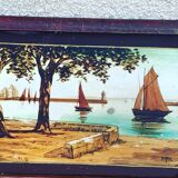 Marine painting, fixed on glass, signed P. Alix, art deco, old