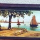 Marine painting, fixed on glass, signed P. Alix, art deco, old