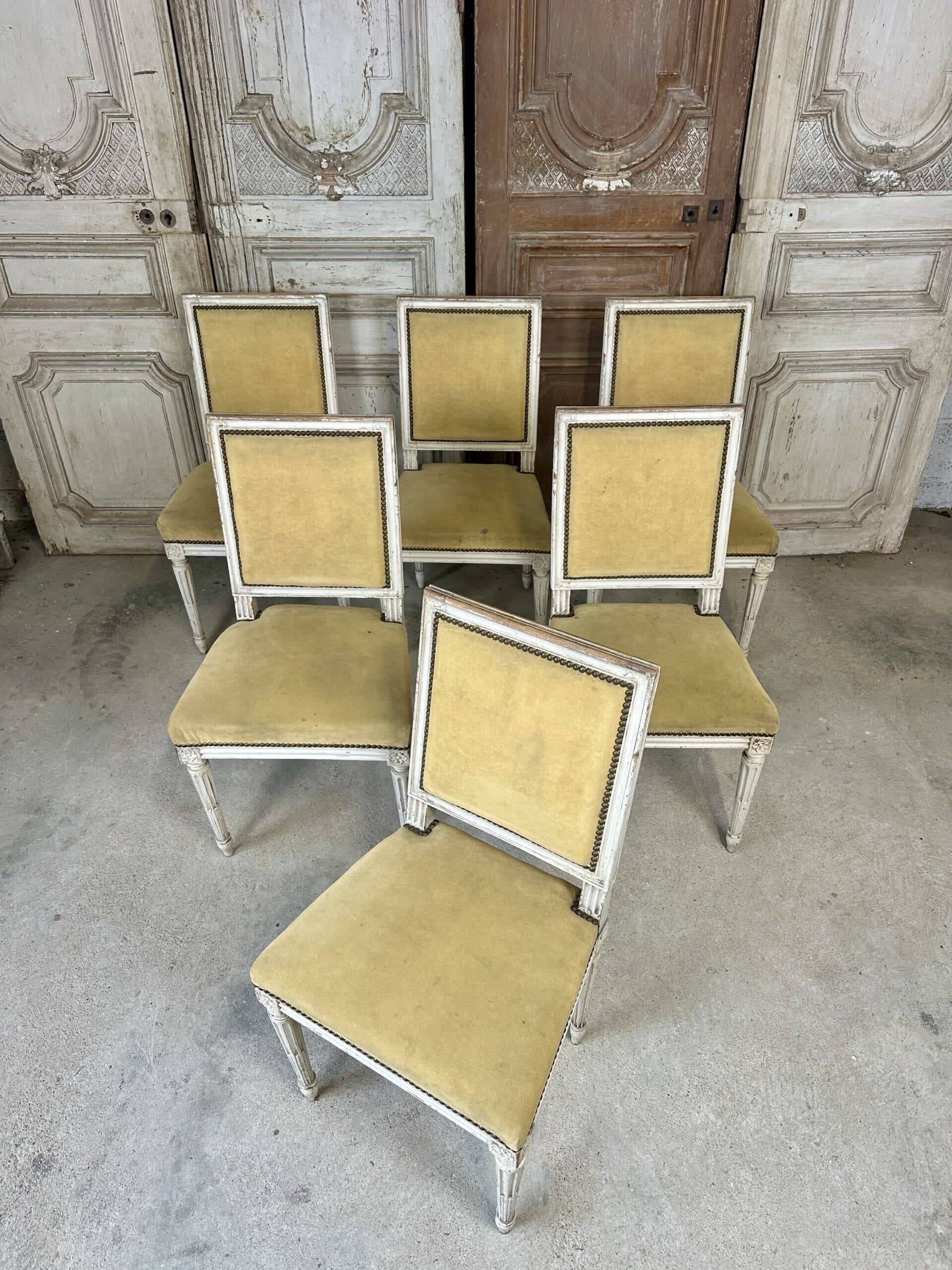Série de 6 chaises de style Louis XVI laquée blanc circa 1900
