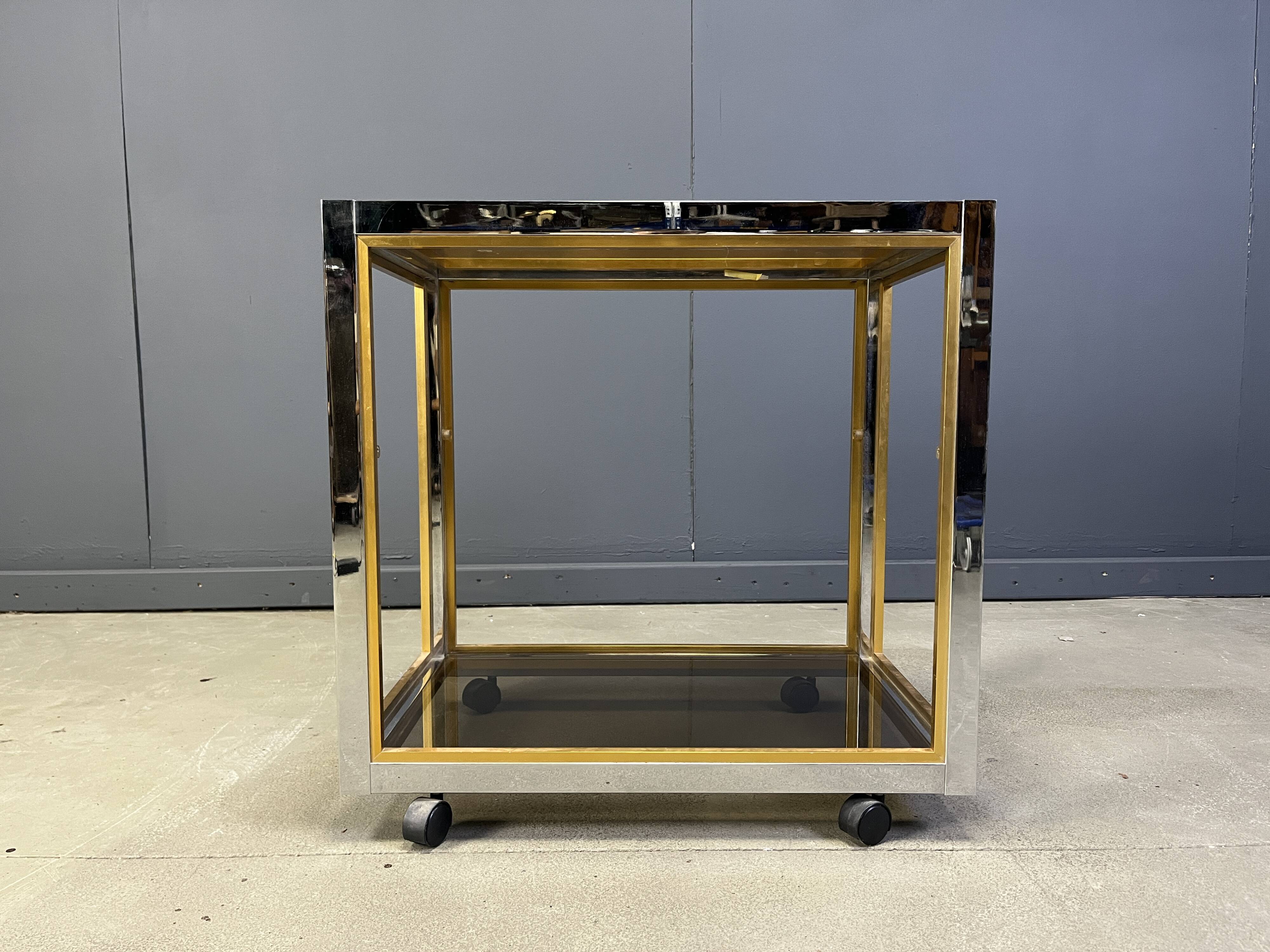Italian brass and chrome drinks trolley
