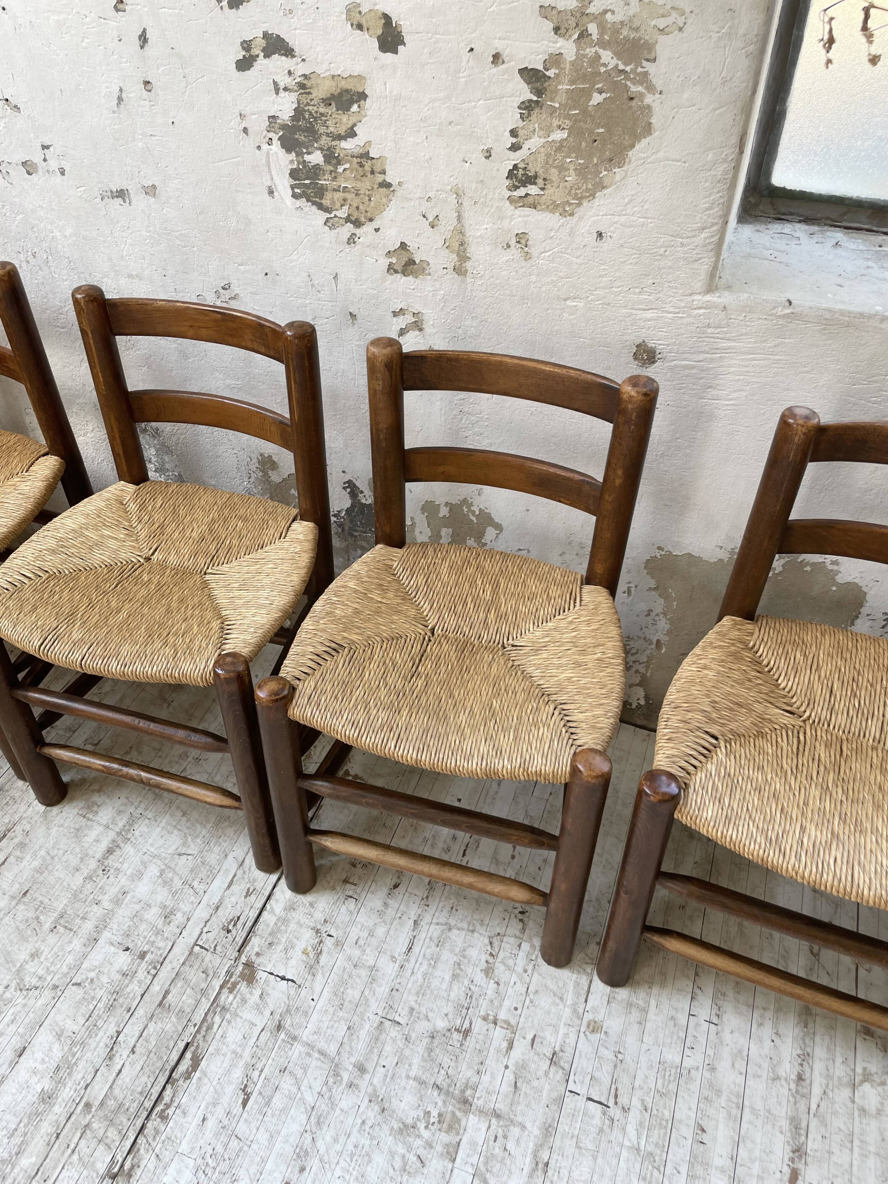 6 straw and oak chairs, mountain furniture