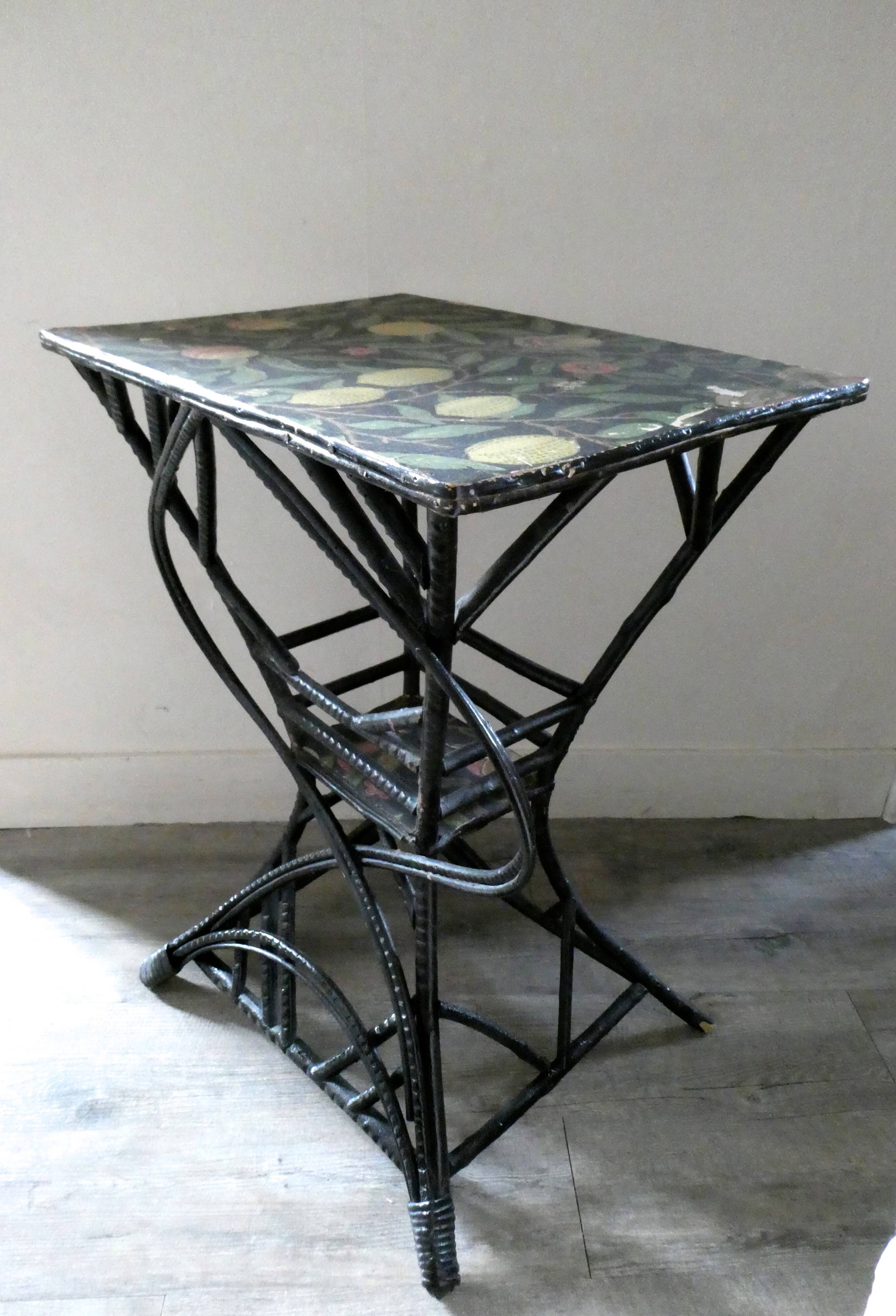 Side table, pedestal and blackened rattan, 1900 era