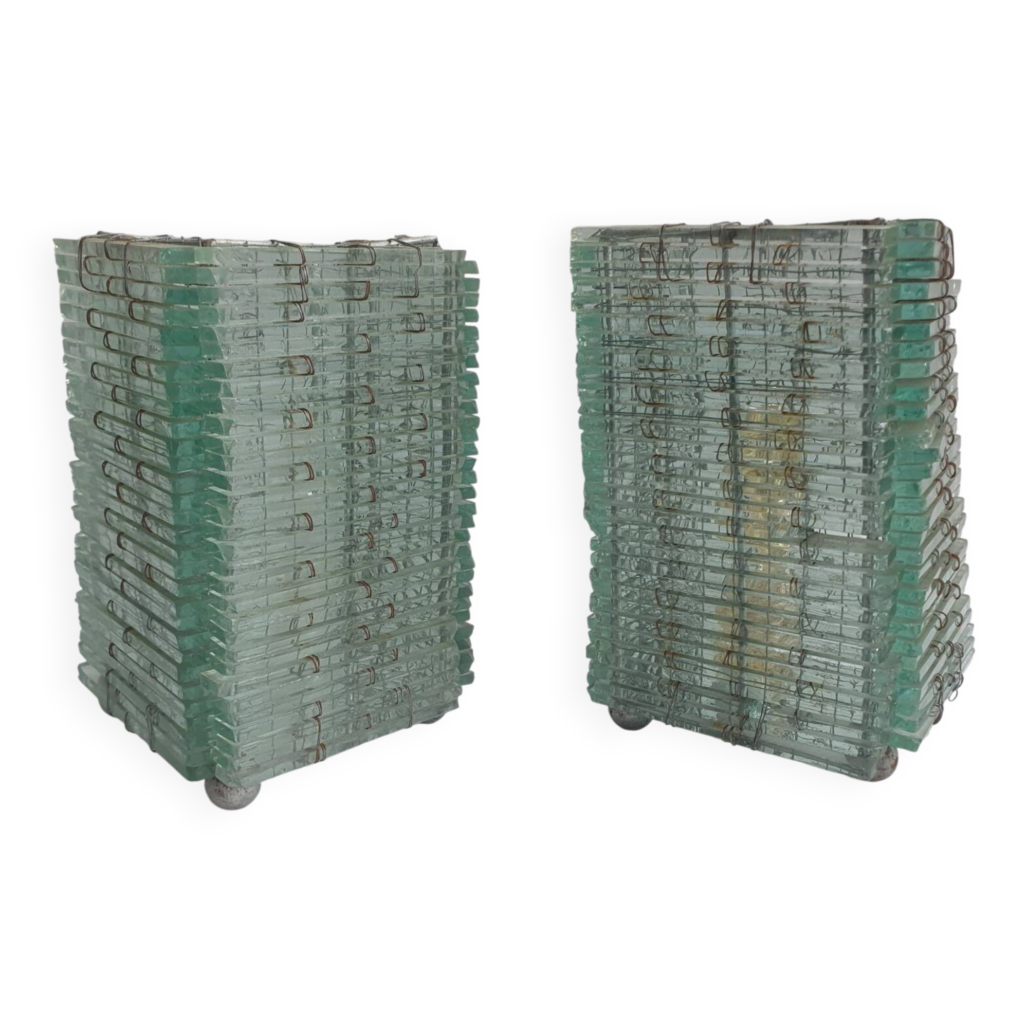 Pair of 80s glass slat lamps