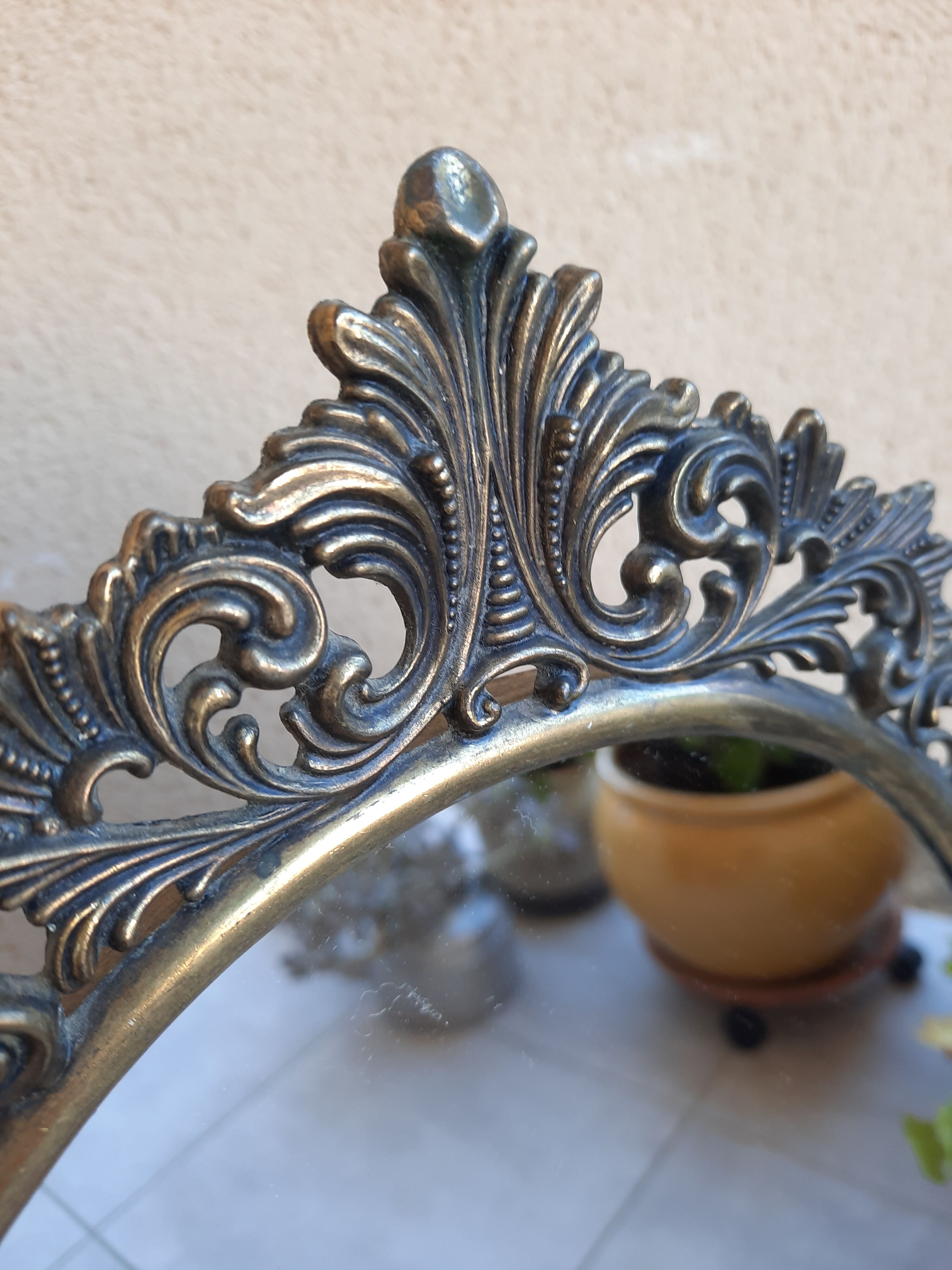 Mirror on foot, swivel, brass, mid-late nineteenth, rock style.