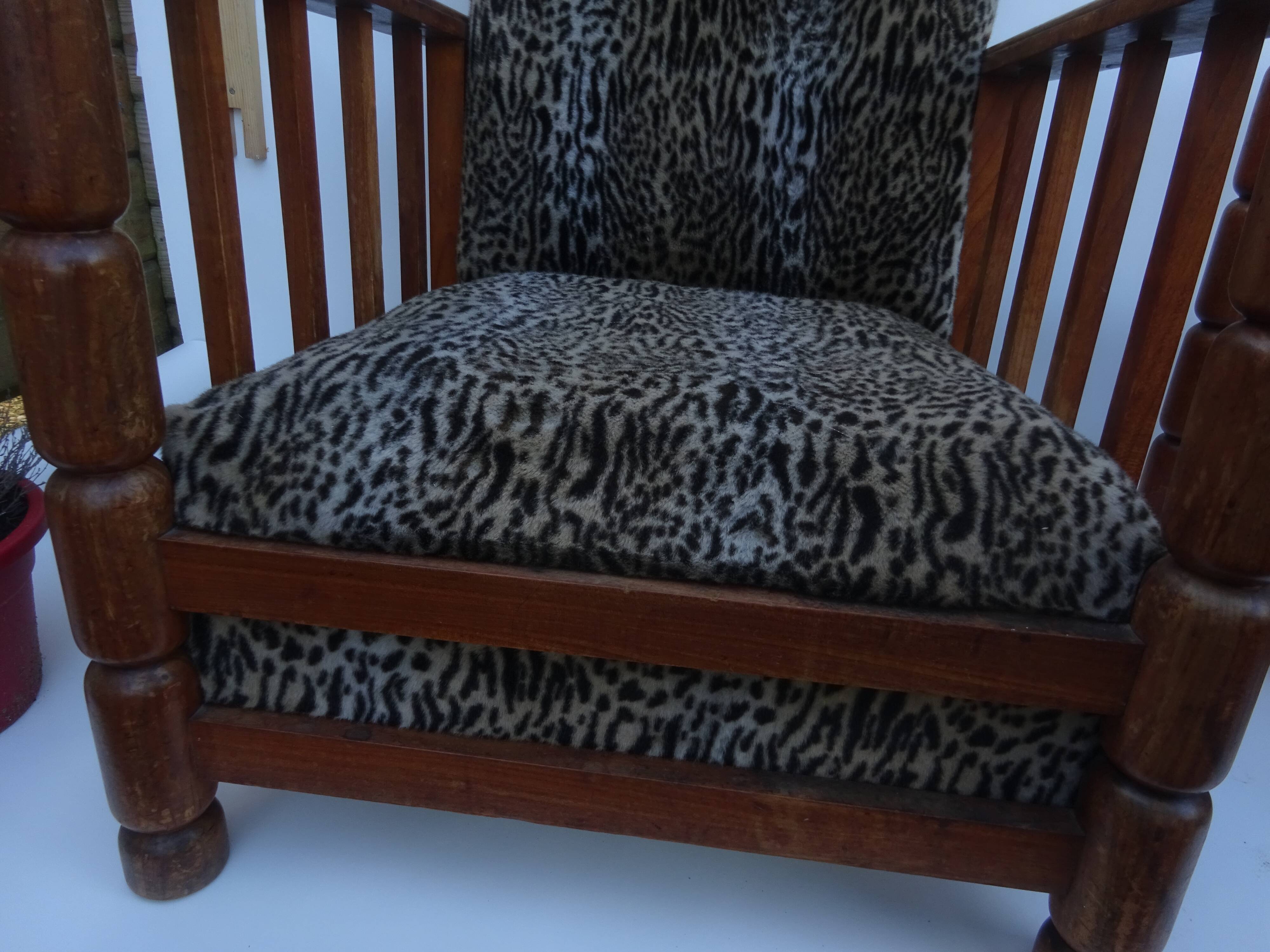 Vintage leopard club style armchairs pair