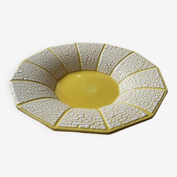 Old salad bowl, fruit bowl - yellow and white ceramic, vintage